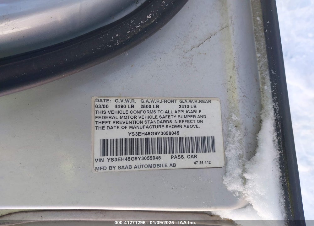 2000 SAAB 9-5 AERO VIN: YS3EH45G9Y3059045