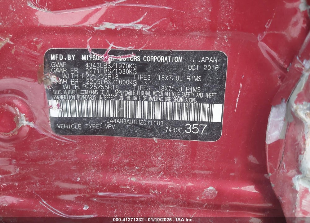 2017 MITSUBISHI OUTLANDER SPORT 2.0 ES VIN: JA4AR3AU1HZ011183