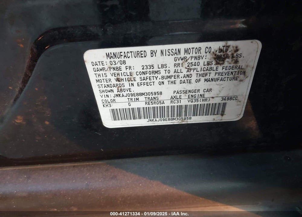 2008 INFINITI EX35 JOURNEY VIN: JNKAJ09E88M305958