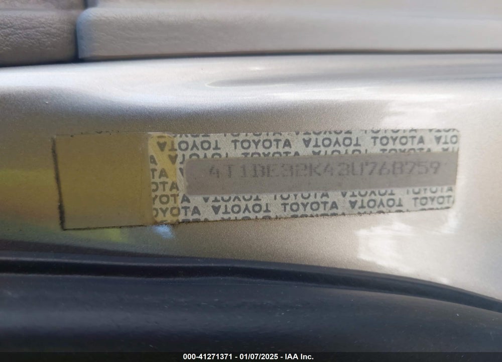 2003 TOYOTA CAMRY LE VIN: 4T1BE32K43U768759