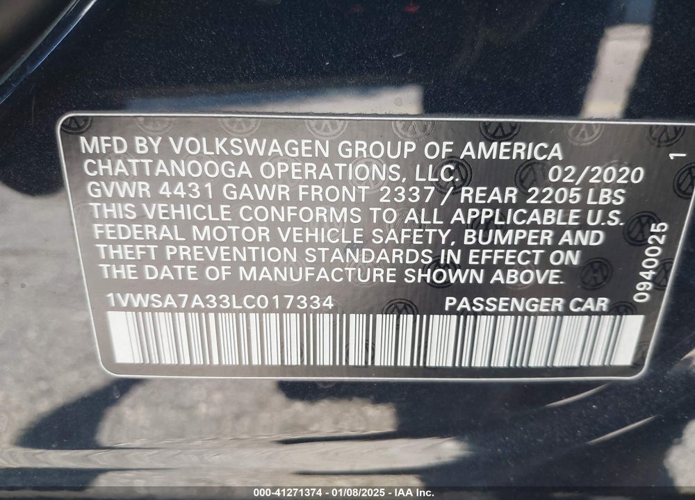 2020 VOLKSWAGEN PASSAT 2.0T SE VIN: 1VWSA7A33LC017334