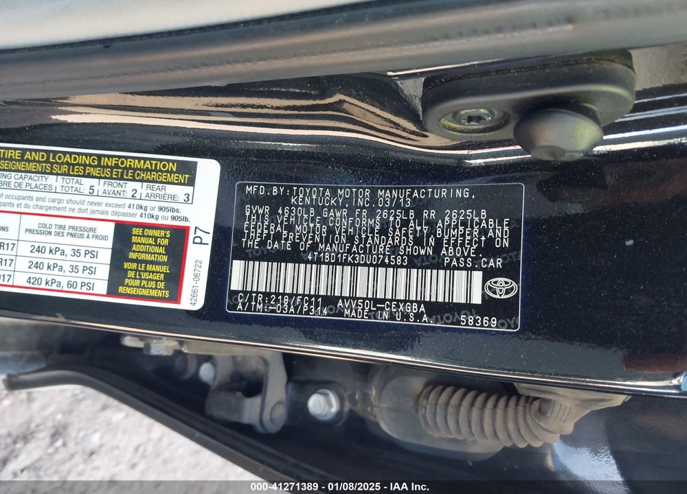 2013 TOYOTA CAMRY HYBRID VIN: 4T1BD1FK3DU074583