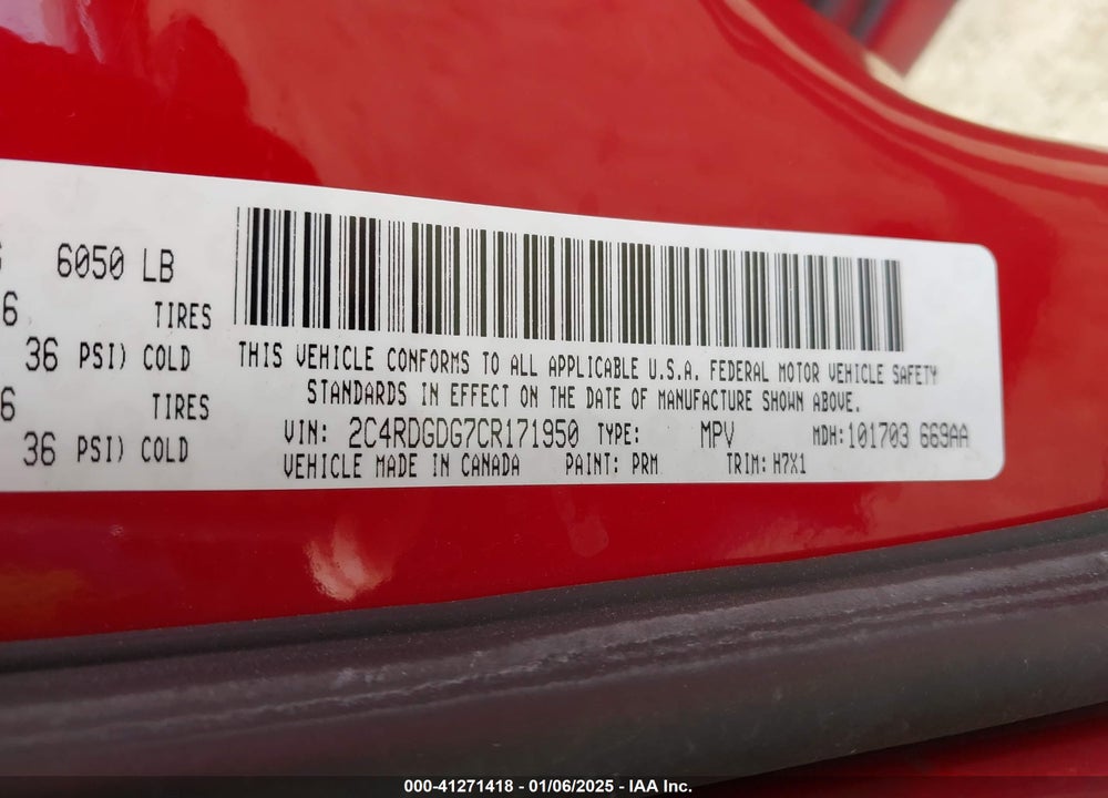 2012 DODGE GRAND CARAVAN CREW VIN: 2C4RDGDG7CR171950