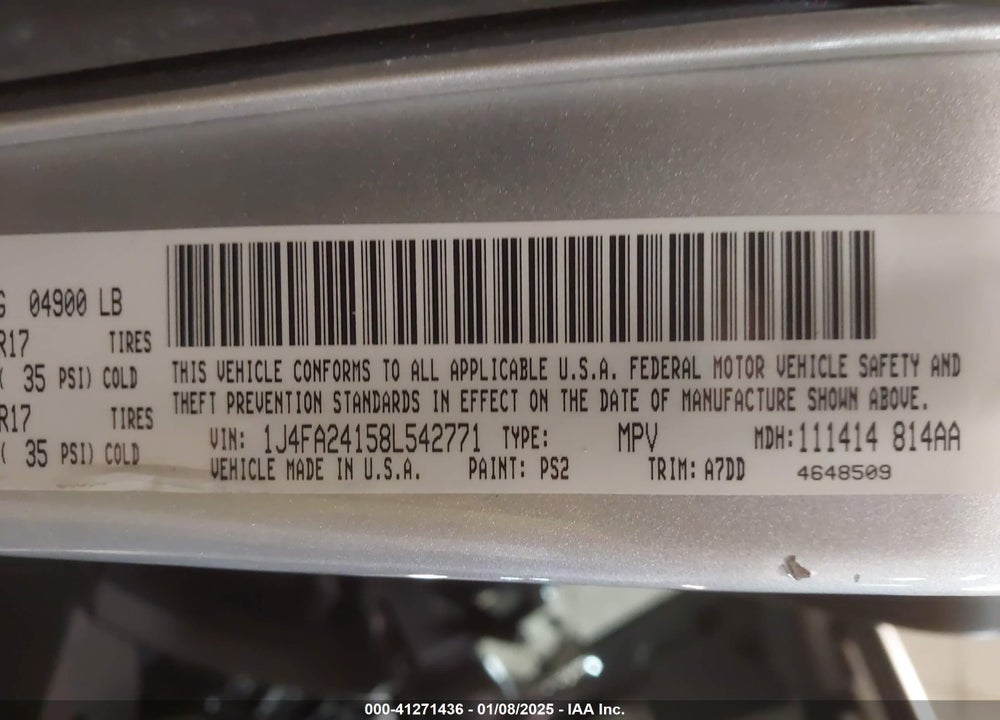 2008 JEEP WRANGLER X VIN: 1J4FA24158L542771