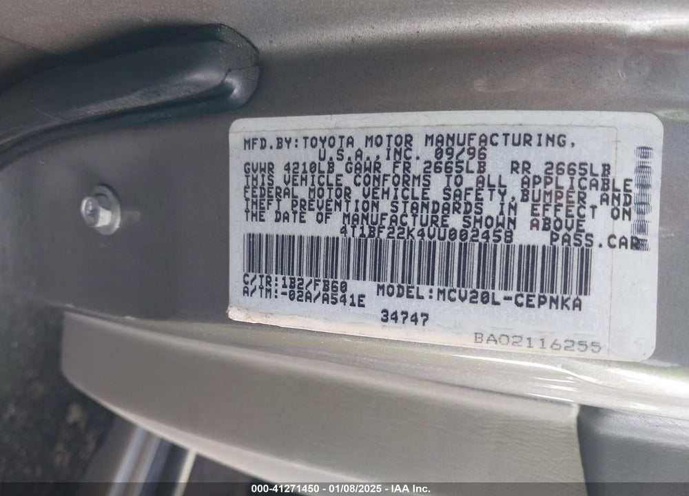 1997 TOYOTA CAMRY LE V6 VIN: 4T1BF22K4VU002458