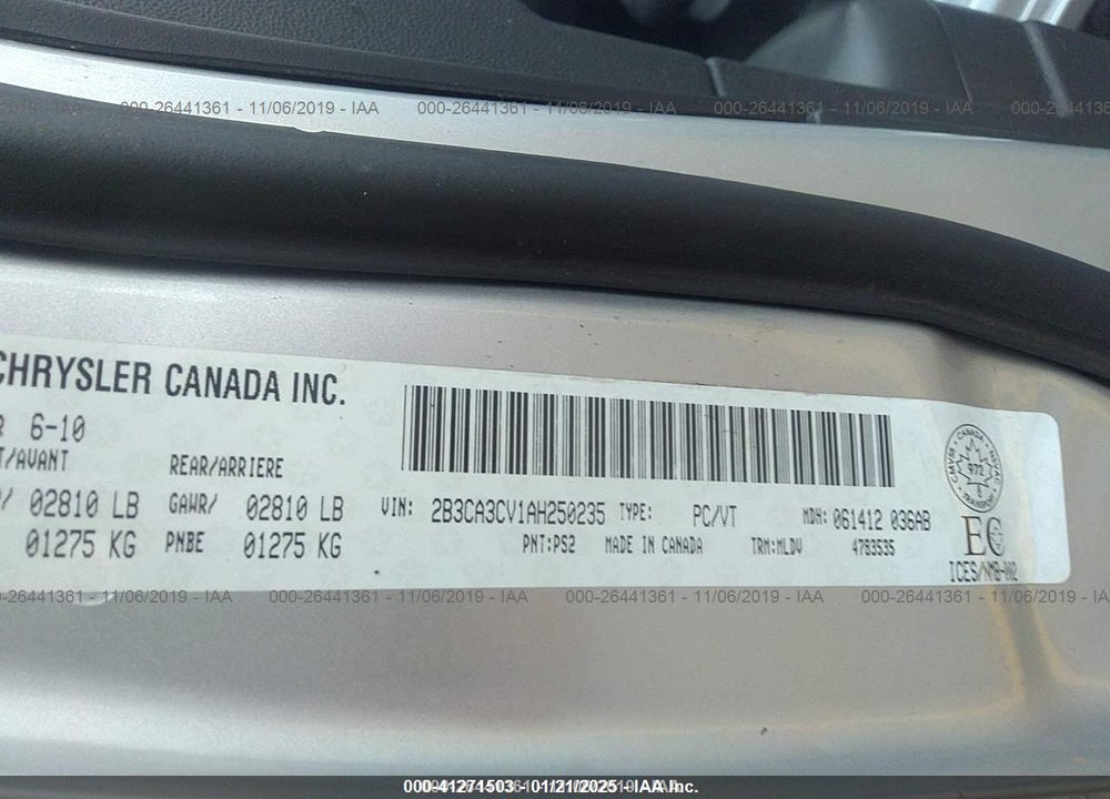 2010 DODGE CHARGER VIN: 2B3CA3CV1AH250235