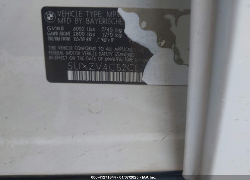 2012 BMW X5 XDRIVE35I/XDRIVE35I PREMIUM/XDRIVE35I SPORT ACTIVITY VIN: 5UXZV4C52CL756566
