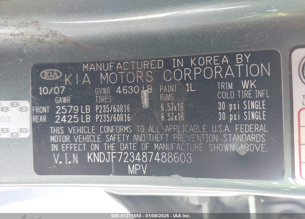 2008 KIA SPORTAGE LX V6 VIN: KNDJF723487488603