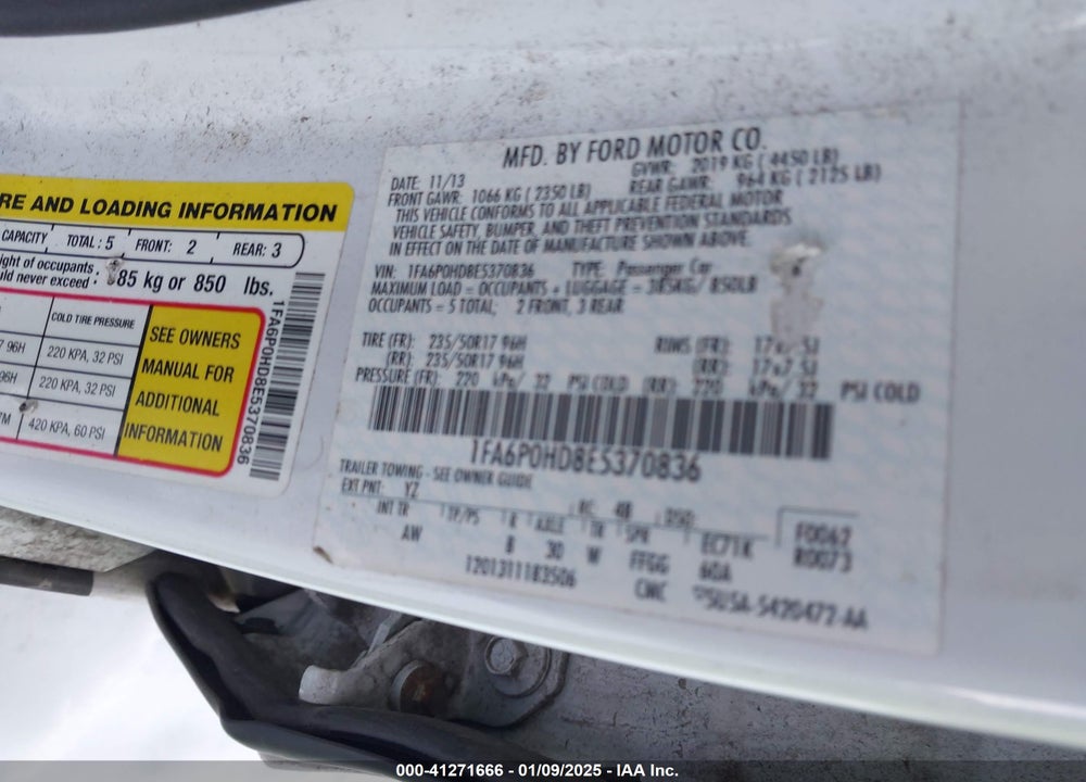 2014 FORD FUSION VIN: 1FA6P0HD8E5370836