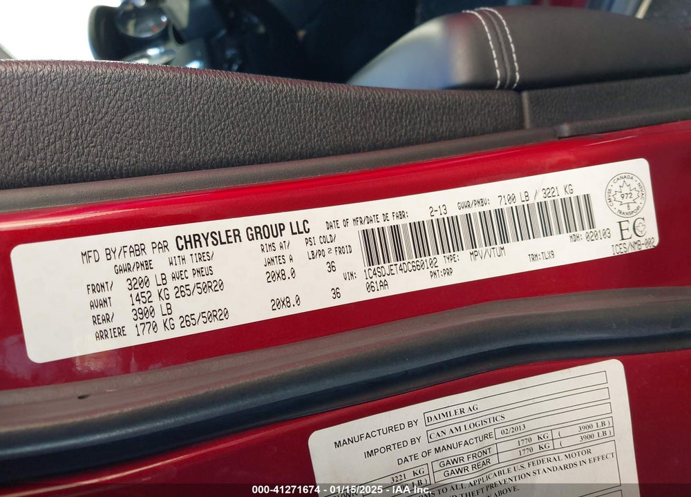 2013 DODGE DURANGO CITADEL VIN: 1C4SDJET4DC660102