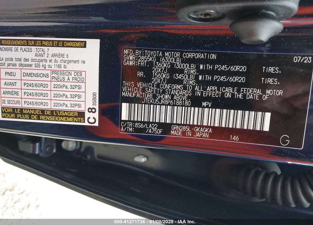 2023 TOYOTA 4RUNNER LIMITED VIN: JTEKU5JR8P6188180