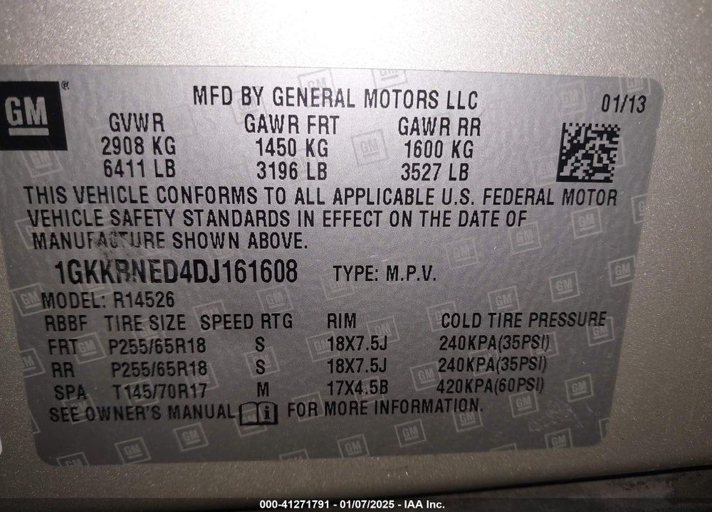 2013 GMC ACADIA SLE-1 VIN: 1GKKRNED4DJ161608