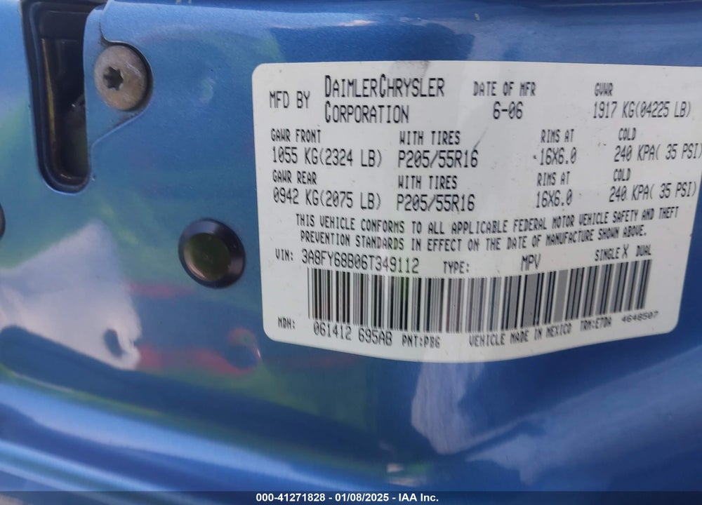 2006 CHRYSLER PT CRUISER LIMITED VIN: 3A8FY68B06T349112