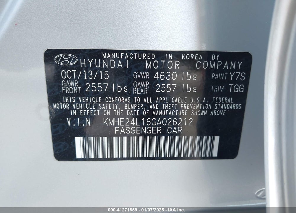 2016 HYUNDAI SONATA VIN: KMHE24L16GA026212