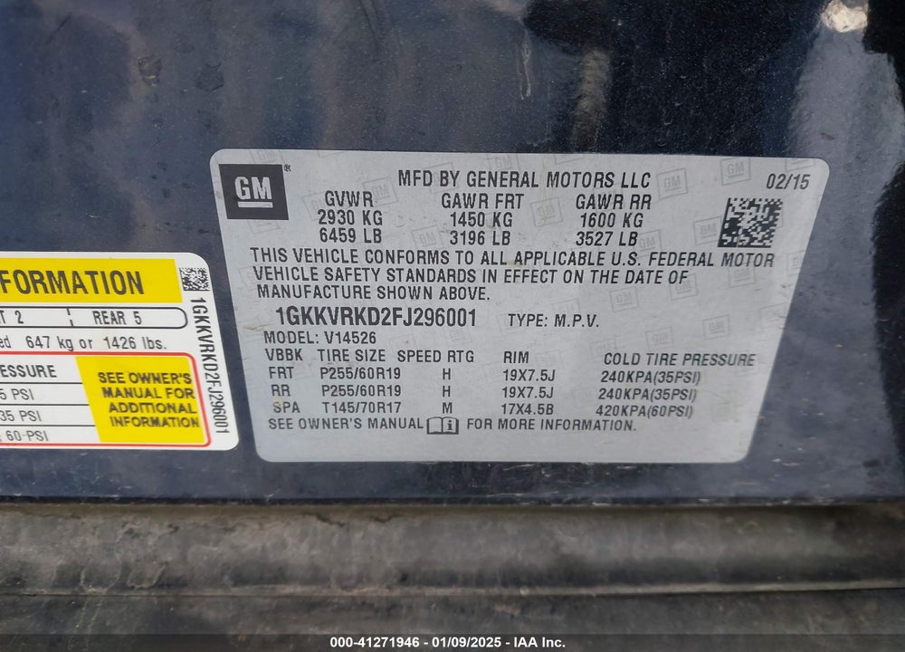 2015 GMC ACADIA VIN: 1GKKVRKD2FJ296001
