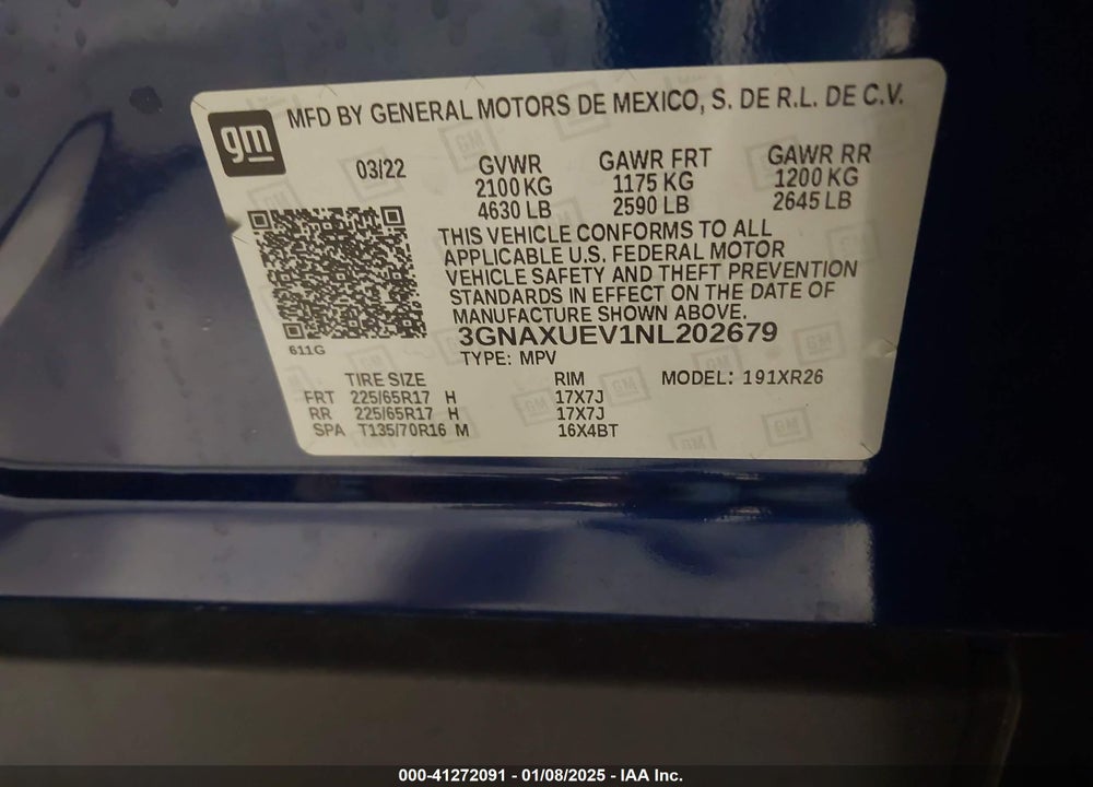 2022 CHEVROLET EQUINOX AWD LT VIN: 3GNAXUEV1NL202679