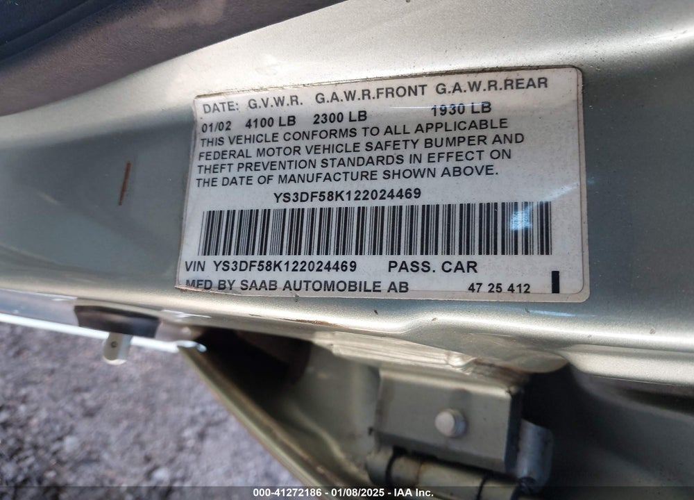 2002 SAAB 9-3 SE VIN: YS3DF58K122024469