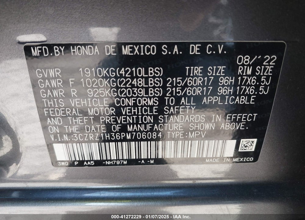 2023 HONDA HR-V 2WD LX VIN: 3CZRZ1H36PM706084