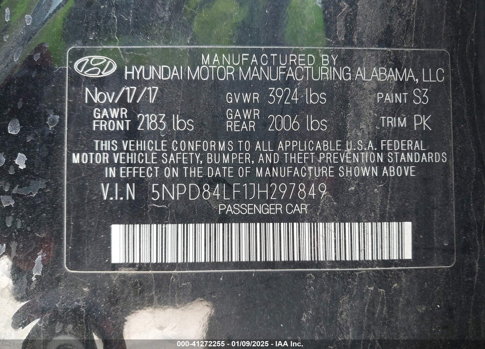 2018 HYUNDAI ELANTRA VALUE EDITION VIN: 5NPD84LF1JH297849