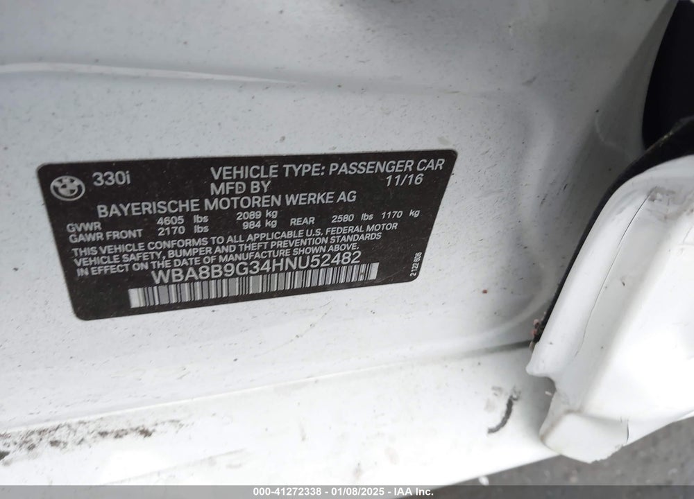 2017 BMW 330 VIN: WBA8B9G34HNU52482