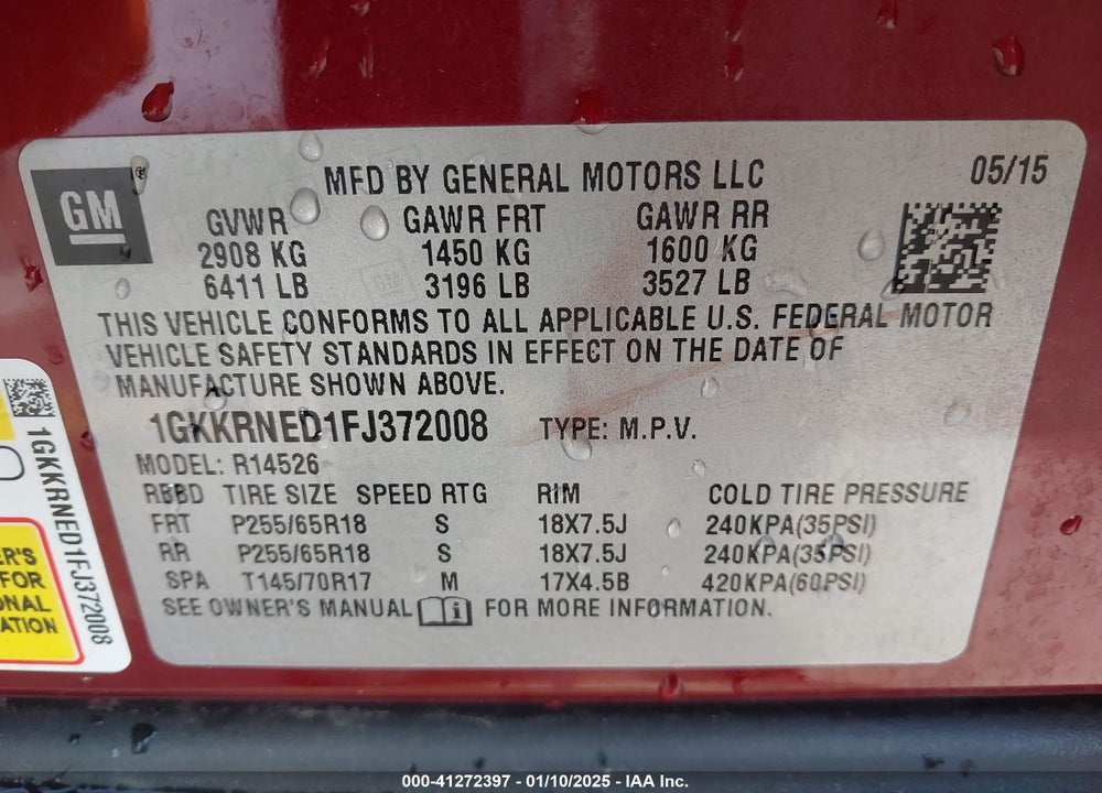2015 GMC ACADIA SLE-1 VIN: 1GKKRNED1FJ372008