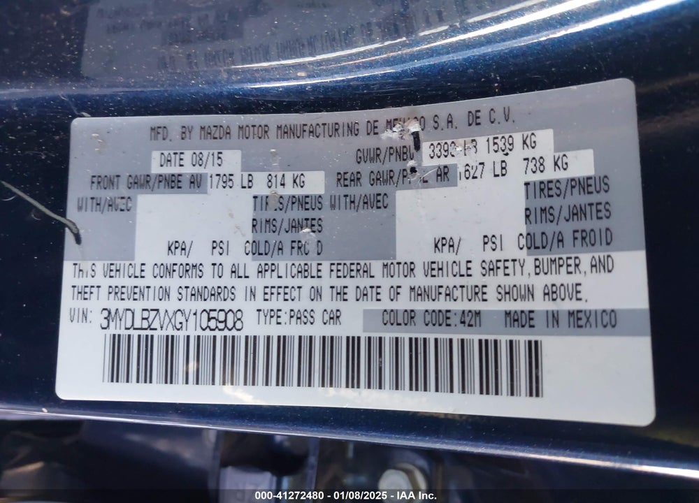 2016 SCION IA VIN: 3MYDLBZVXGY105908