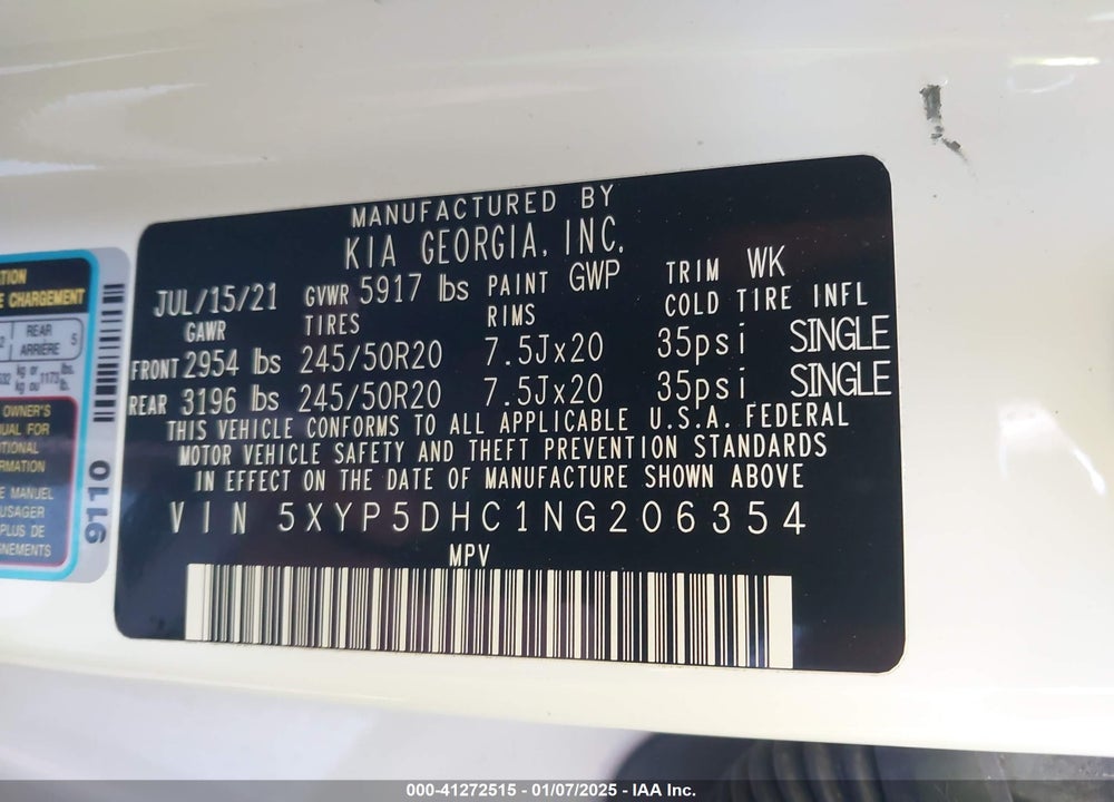 2022 KIA TELLURIDE SX VIN: 5XYP5DHC1NG206354