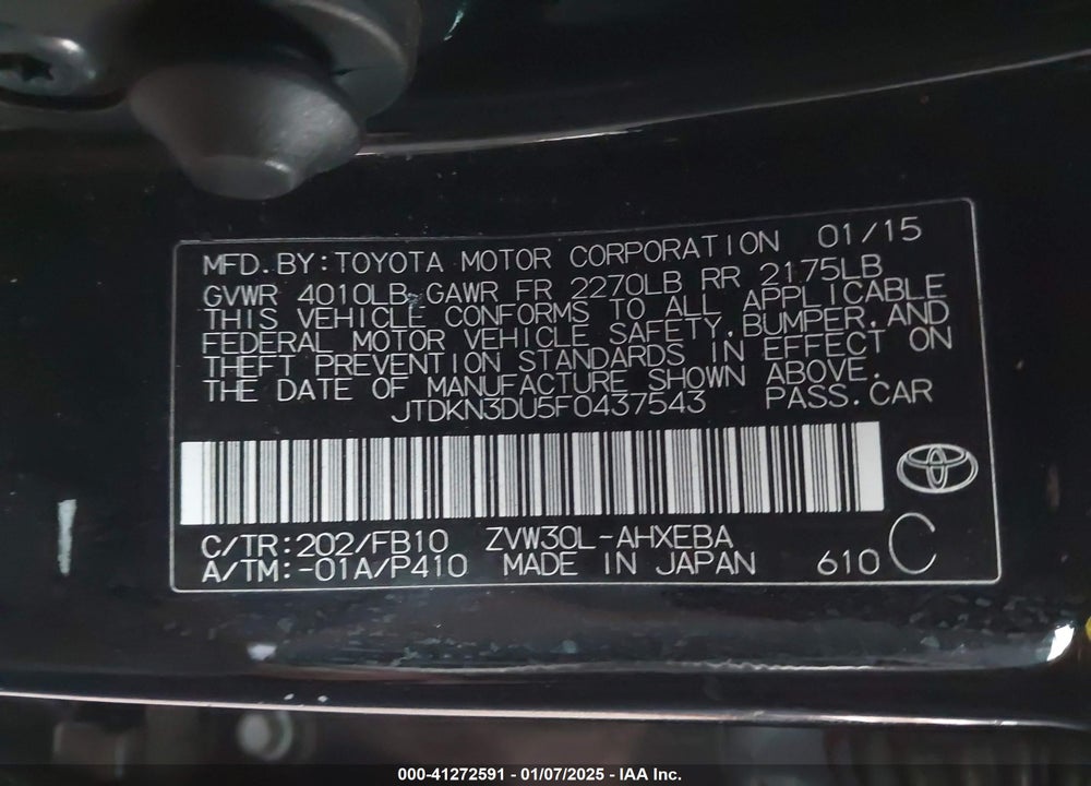 2015 TOYOTA PRIUS VIN: JTDKN3DU5F0437543