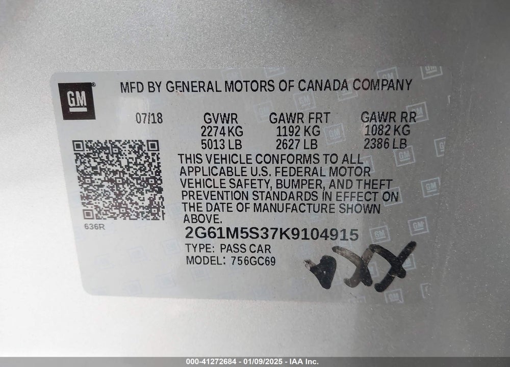 2019 CADILLAC XTS VIN: 2G61M5S37K9104915