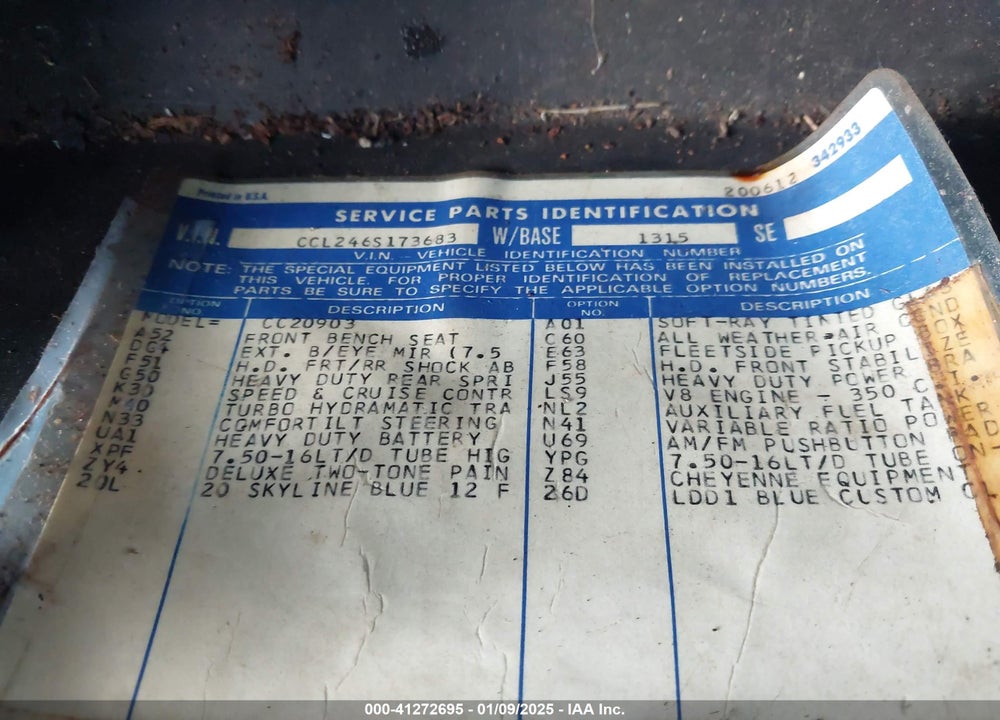 1976 CHEVROLET C20 VIN: CCL246S173683