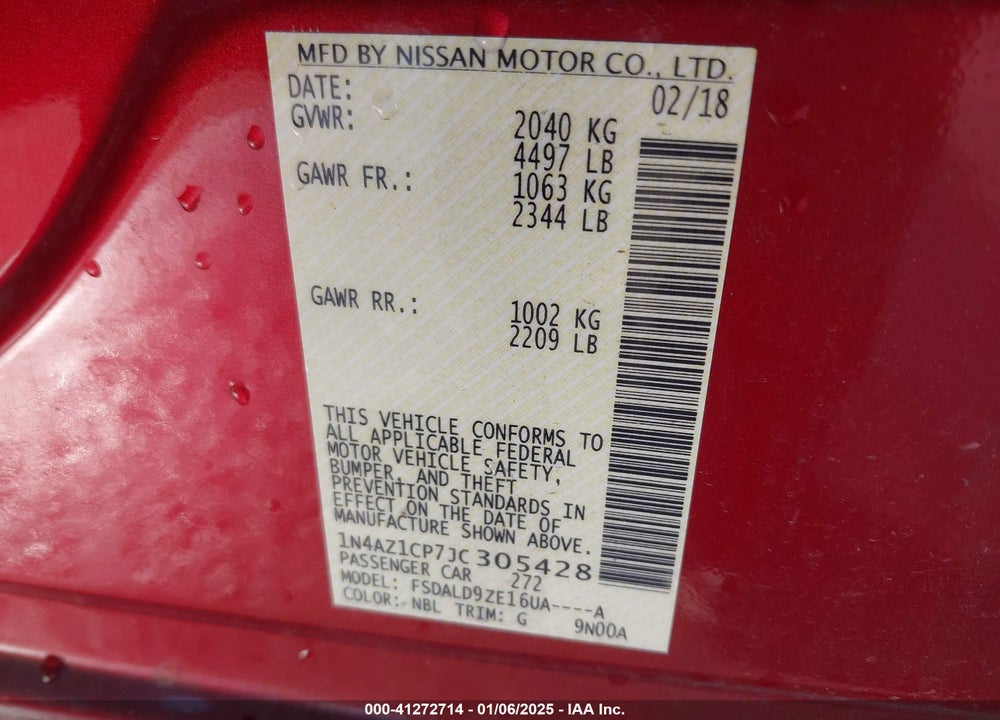 2018 NISSAN LEAF SV VIN: 1N4AZ1CP7JC305428