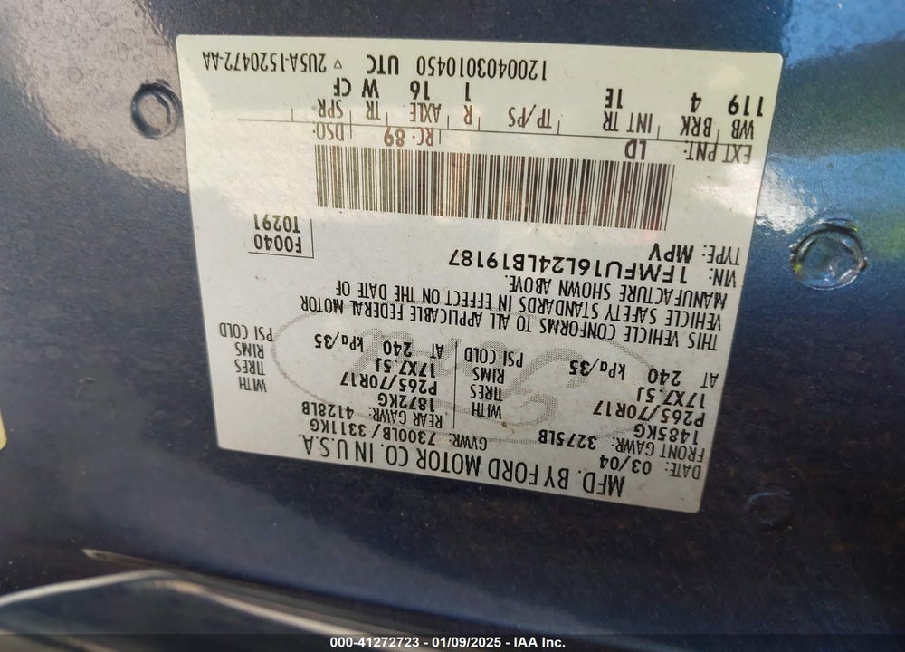 2004 FORD EXPEDITION NBX/XLT VIN: 1FMFU16L24LB19187