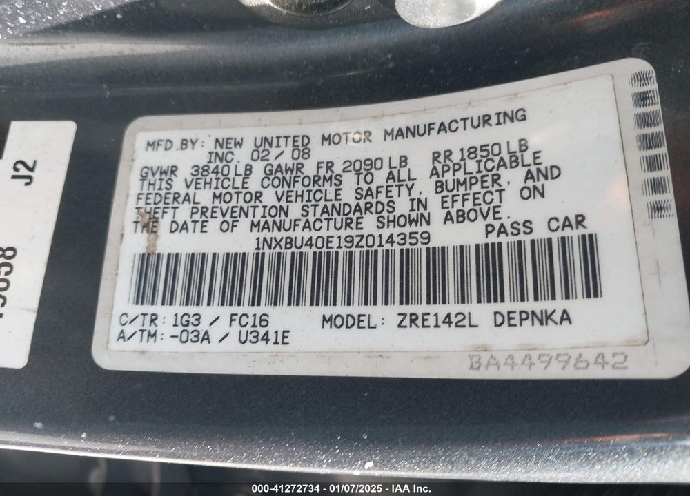 2009 TOYOTA COROLLA XLE VIN: 1NXBU40E19Z014359