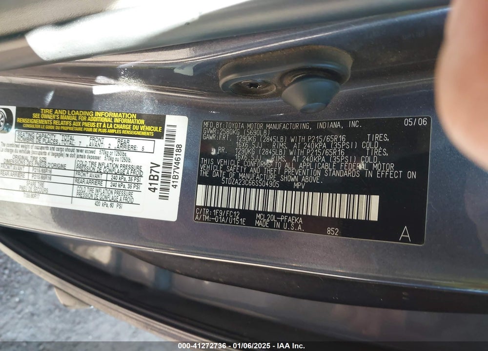 2006 TOYOTA SIENNA VIN: 5TDZA23C66S504905