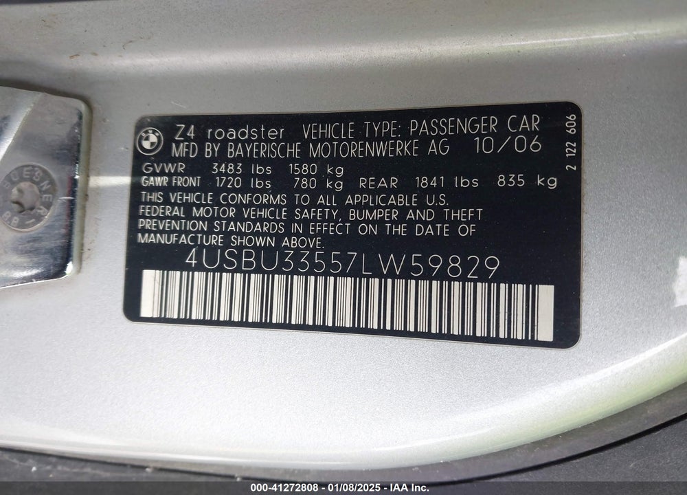 2007 BMW Z4 VIN: 4USBU33557LW59829