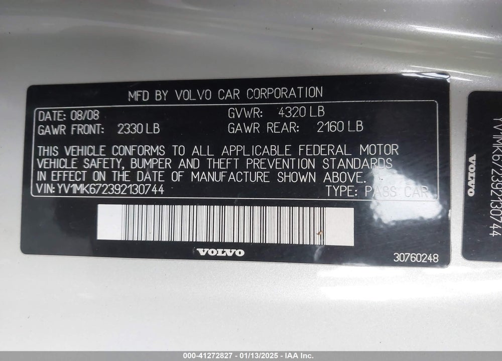 2009 VOLVO C30 T5/T5 R-DESIGN VIN: YV1MK672392130744