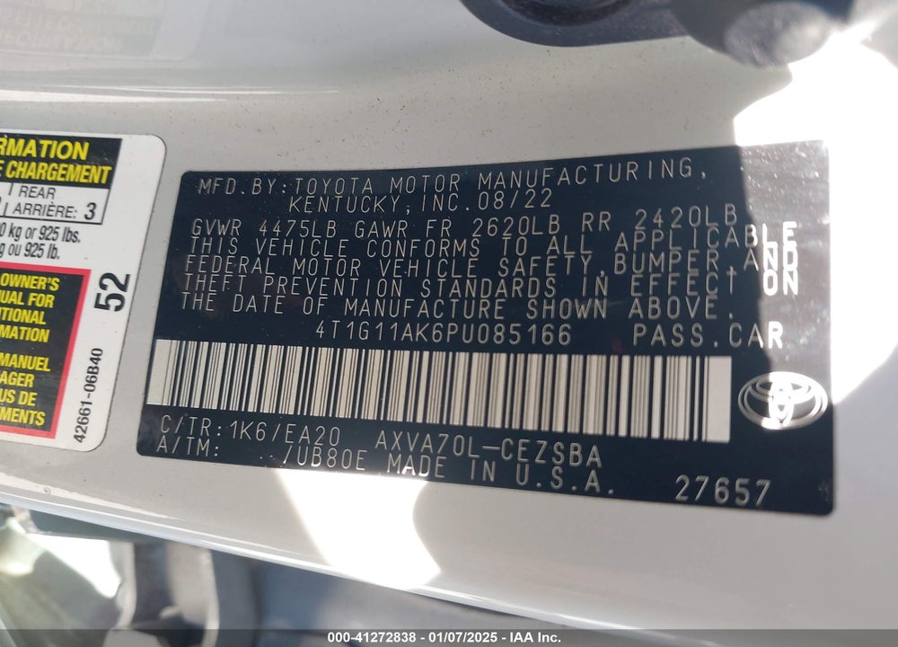 2023 TOYOTA CAMRY SE VIN: 4T1G11AK6PU085166