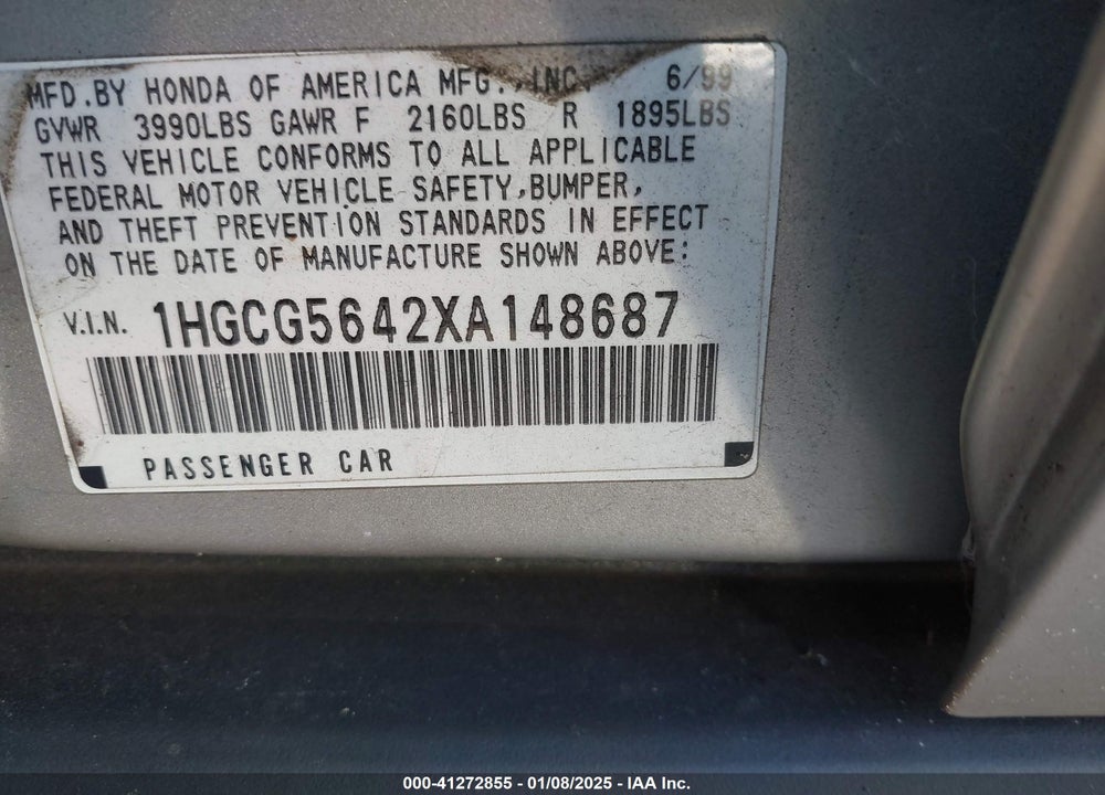 1999 HONDA ACCORD LX VIN: 1HGCG5642XA148687