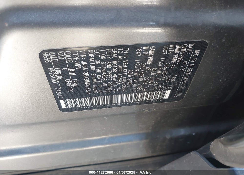 2021 NISSAN ROGUE SV FWD VIN: JN8AT3BA2MW023225