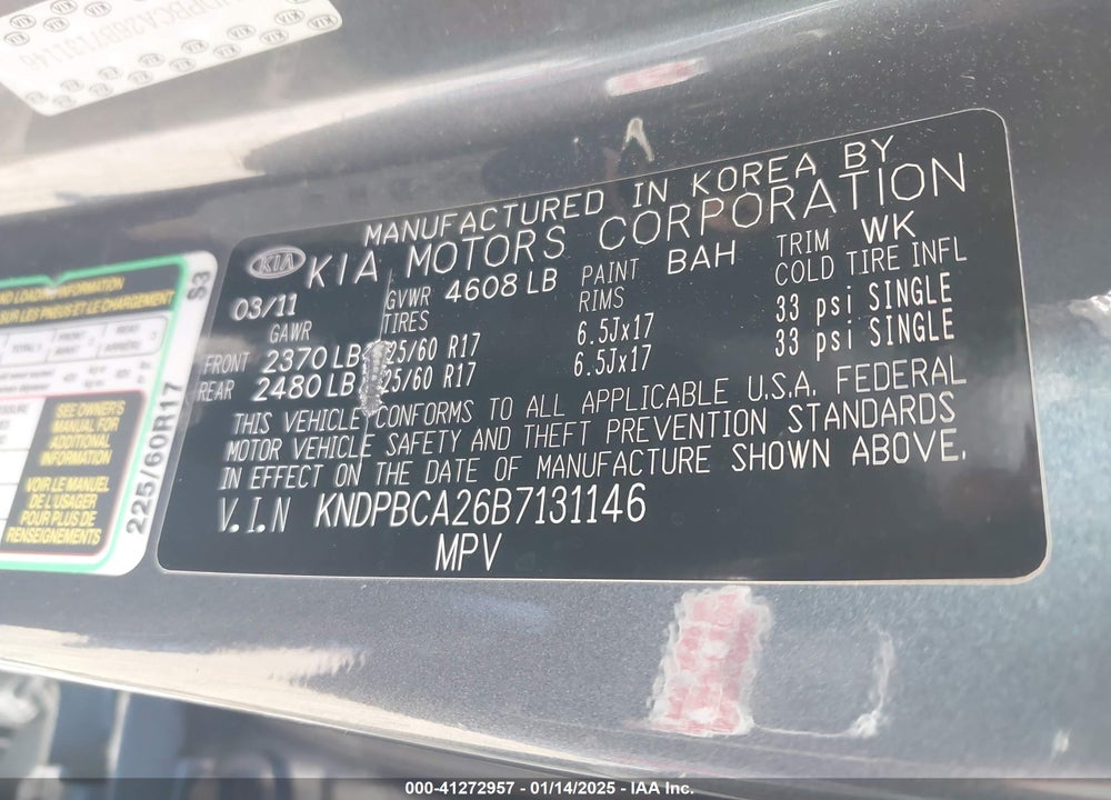 2011 KIA SPORTAGE LX VIN: KNDPBCA26B7131146