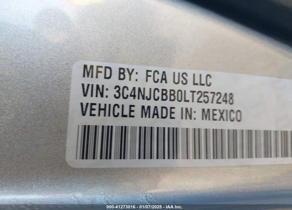 2020 JEEP COMPASS SUN AND SAFETY FWD VIN: 3C4NJCBB0LT257248