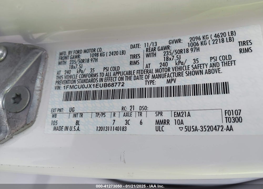 2014 FORD ESCAPE TITANIUM VIN: 1FMCU0JX1EUB68772