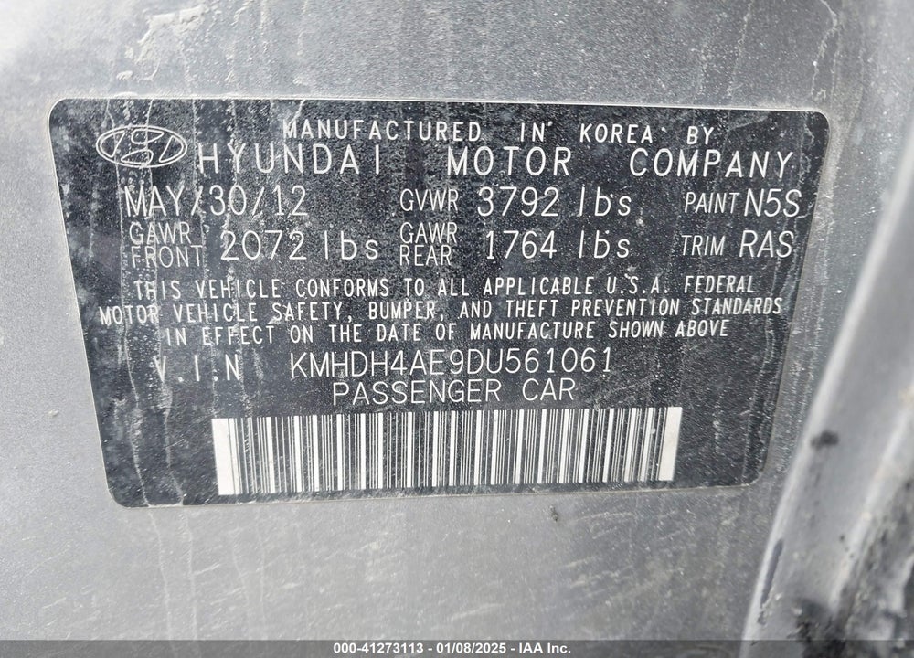 2013 HYUNDAI ELANTRA LIMITED VIN: KMHDH4AE9DU561061