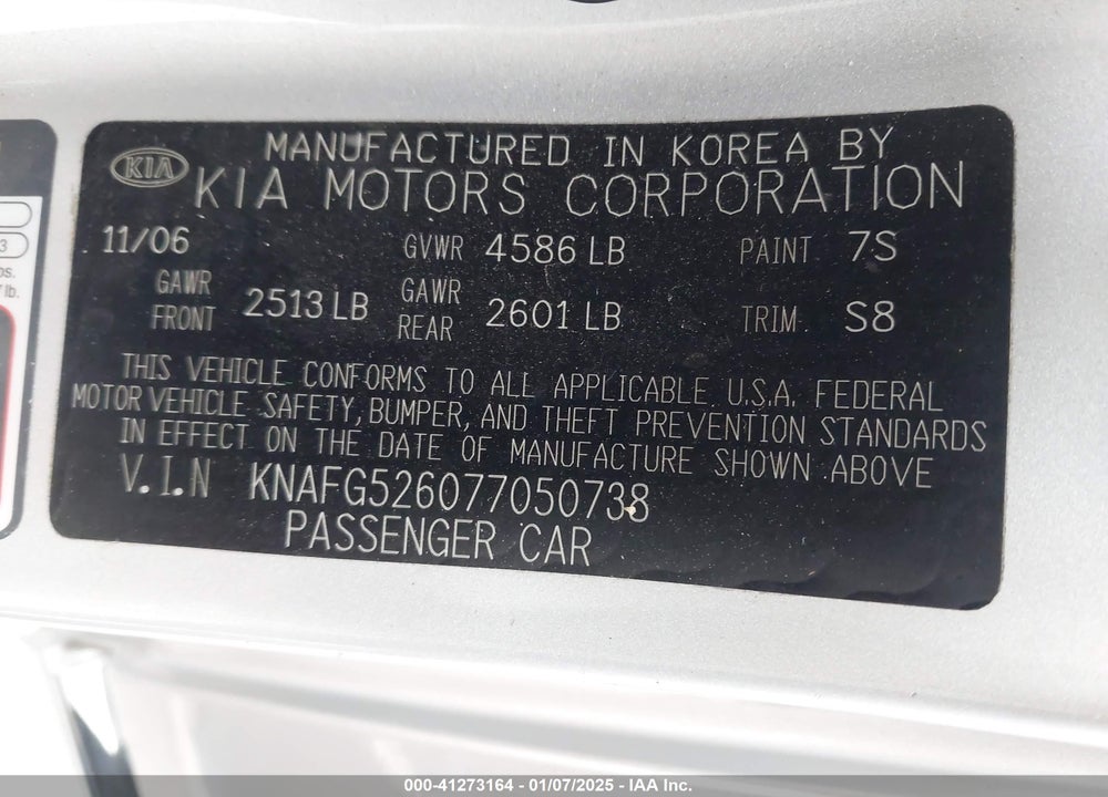 2007 KIA RONDO EX V6 VIN: KNAFG526077050738