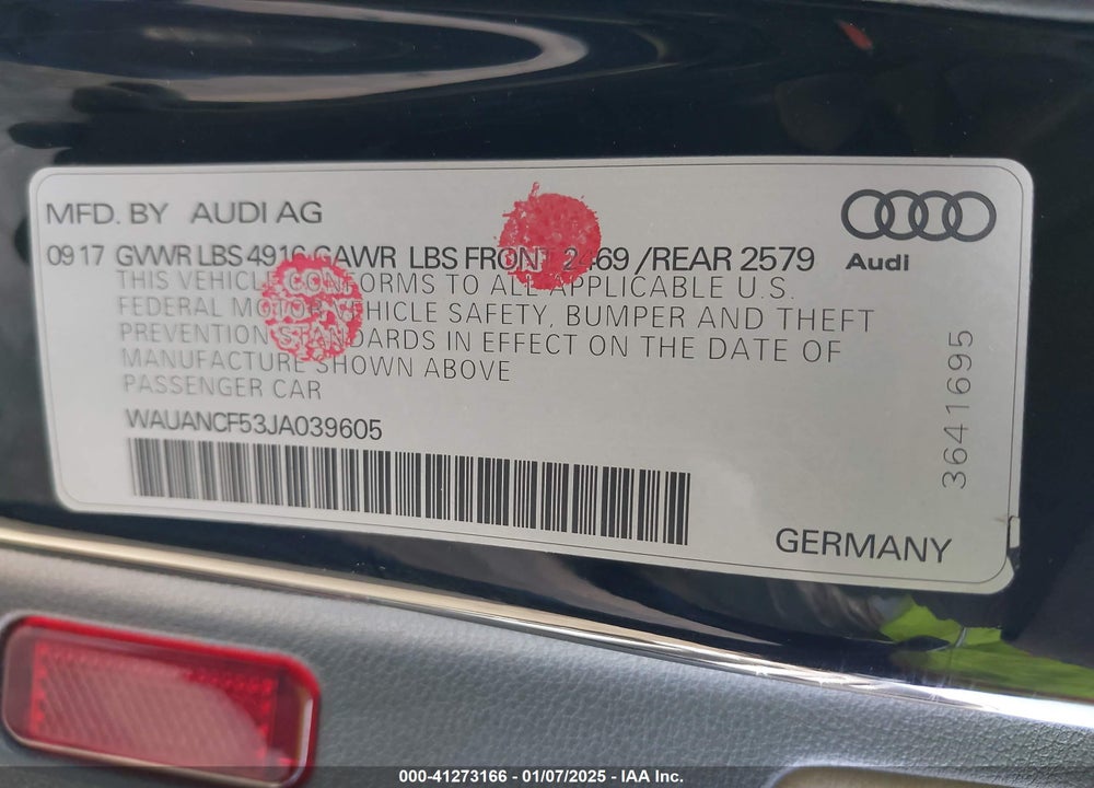 2018 AUDI A5 VIN: WAUANCF53JA039605