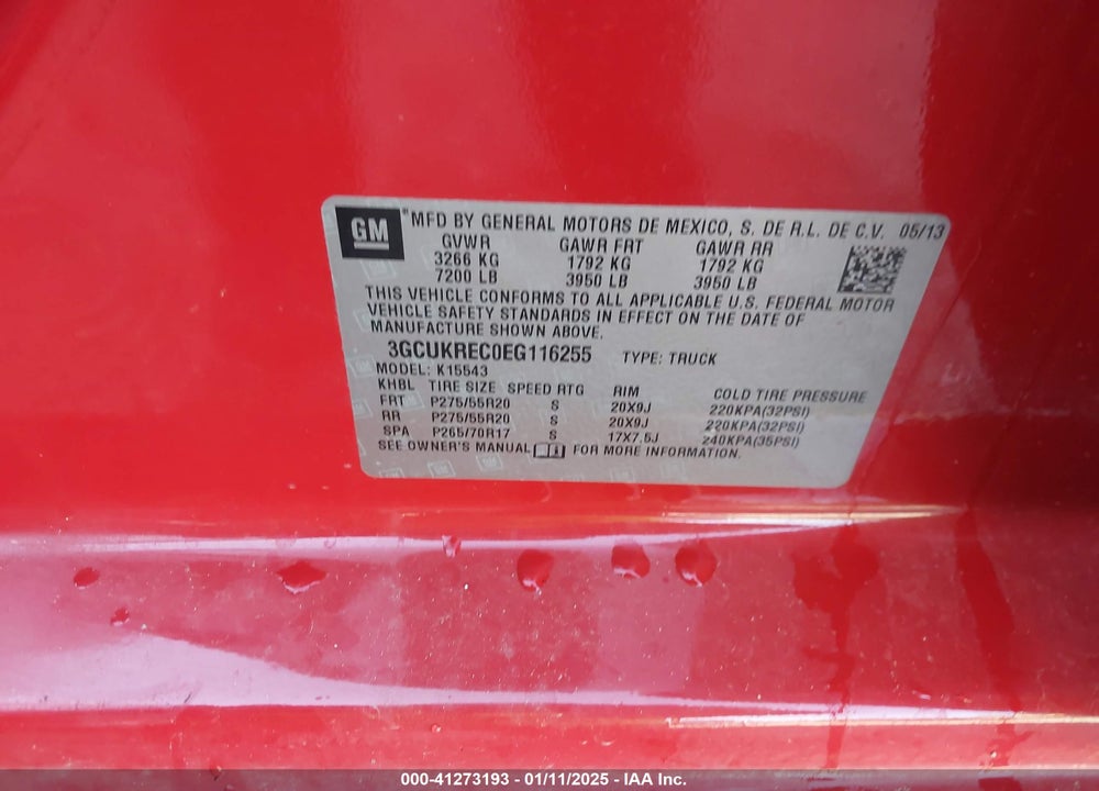 2014 CHEVROLET SILVERADO 1500 VIN: 3GCUKREC0EG116255