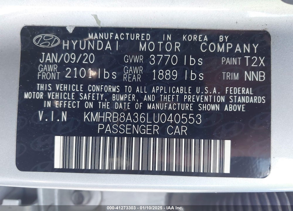 2020 HYUNDAI VENUE VIN: KMHRB8A36LU040553