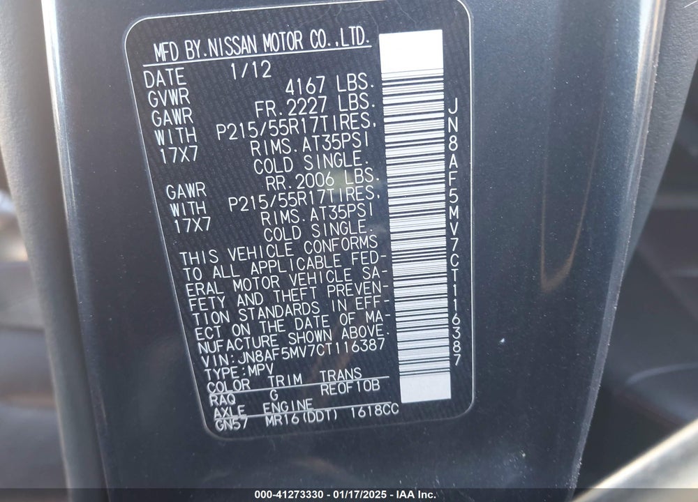 2012 NISSAN JUKE SL VIN: JN8AF5MV7CT116387