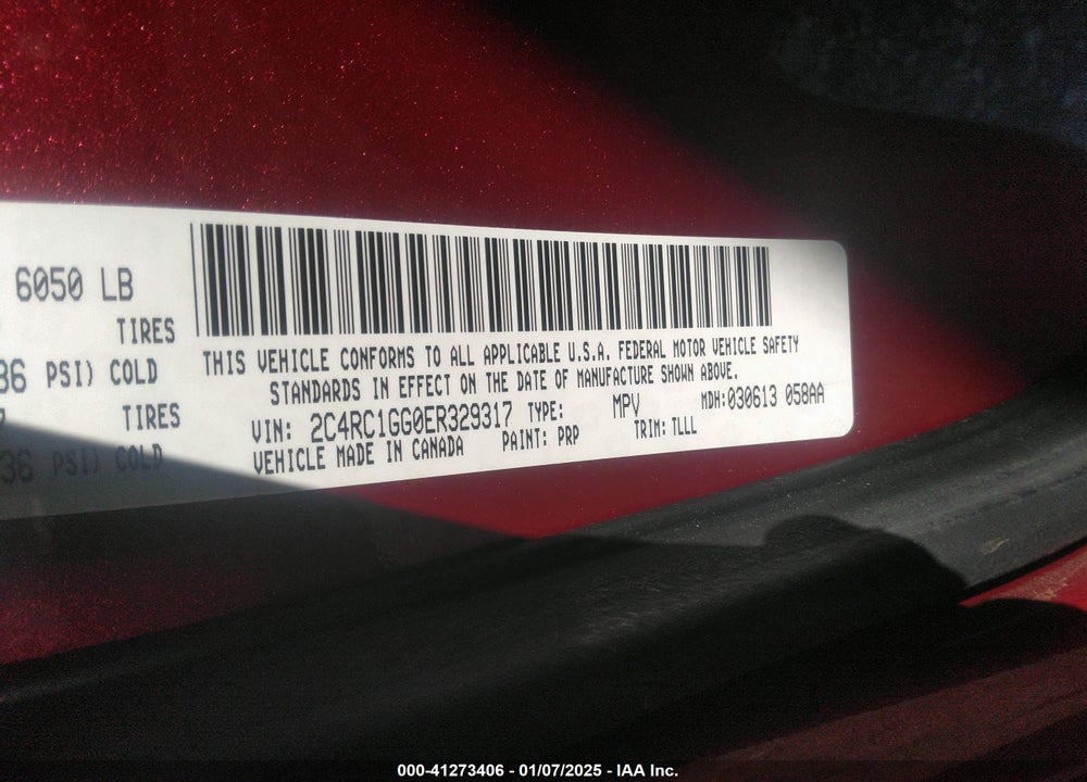 2014 CHRYSLER TOWN & COUNTRY LIMITED VIN: 2C4RC1GG0ER329317