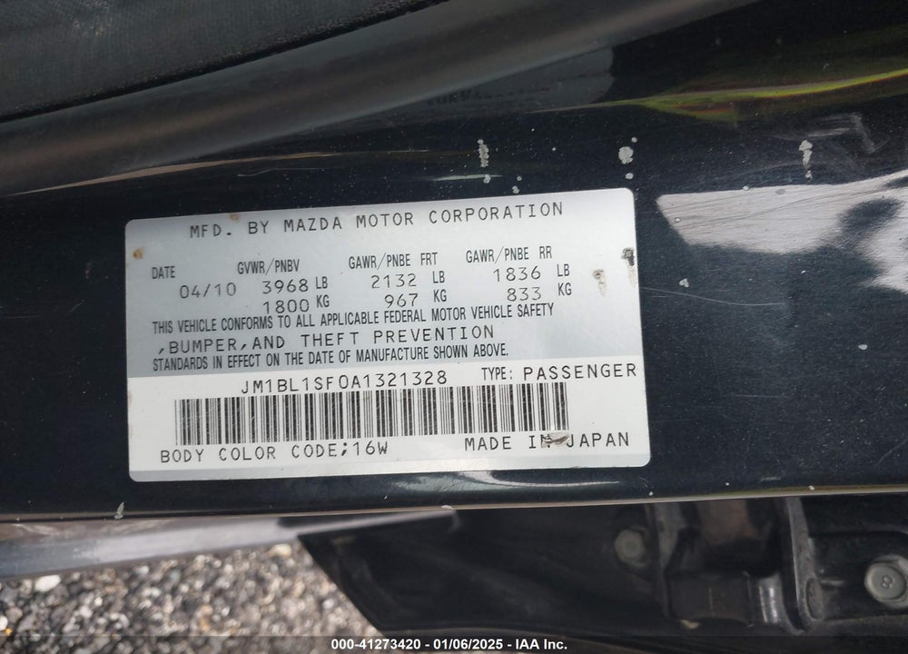 2010 MAZDA MAZDA3 VIN: JM1BL1SF0A1321328